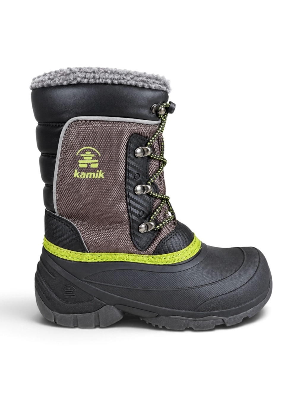 Kamik Luke 3 Waterproof Insulated Winter Snow Boots Gray Black Lime Kids Size 1